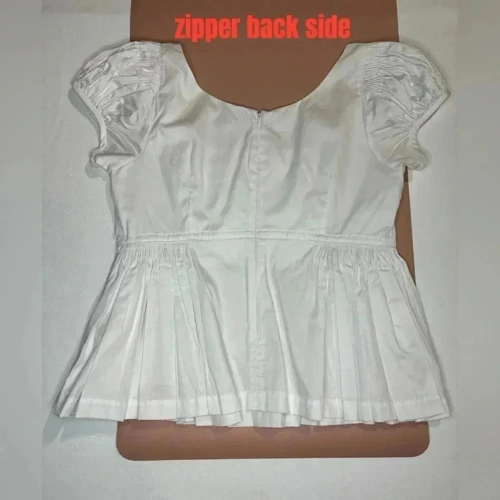 Rebecca Taylor Women's White Puff-Sleeve Blouse Size 8 Casual Classic Cotton - Picture 11 of 15